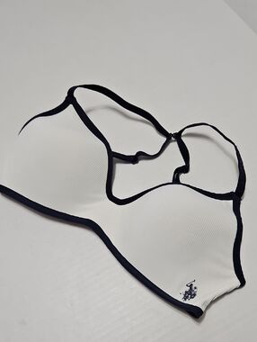 U.S. Polo Assn. White Ribbed Padded Bra with Navy Blue Trim Size 34B